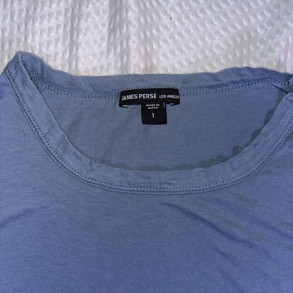 James Perse Men Short Sleeve T-Shirt Size 1 Blue Cotton Crew Neck Tee